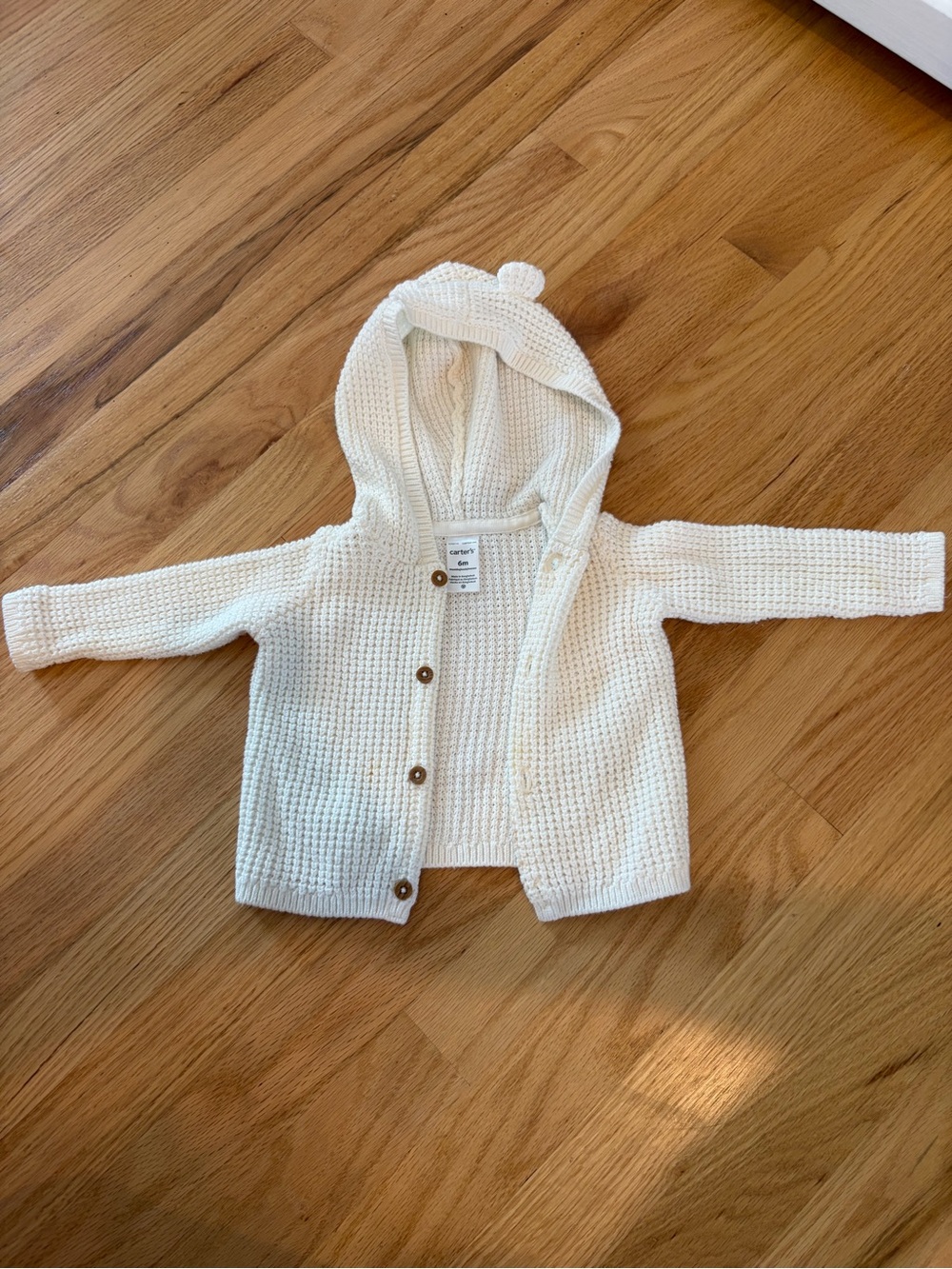 Carter's Cream Knit Hooded Baby Cardigan with Buttons